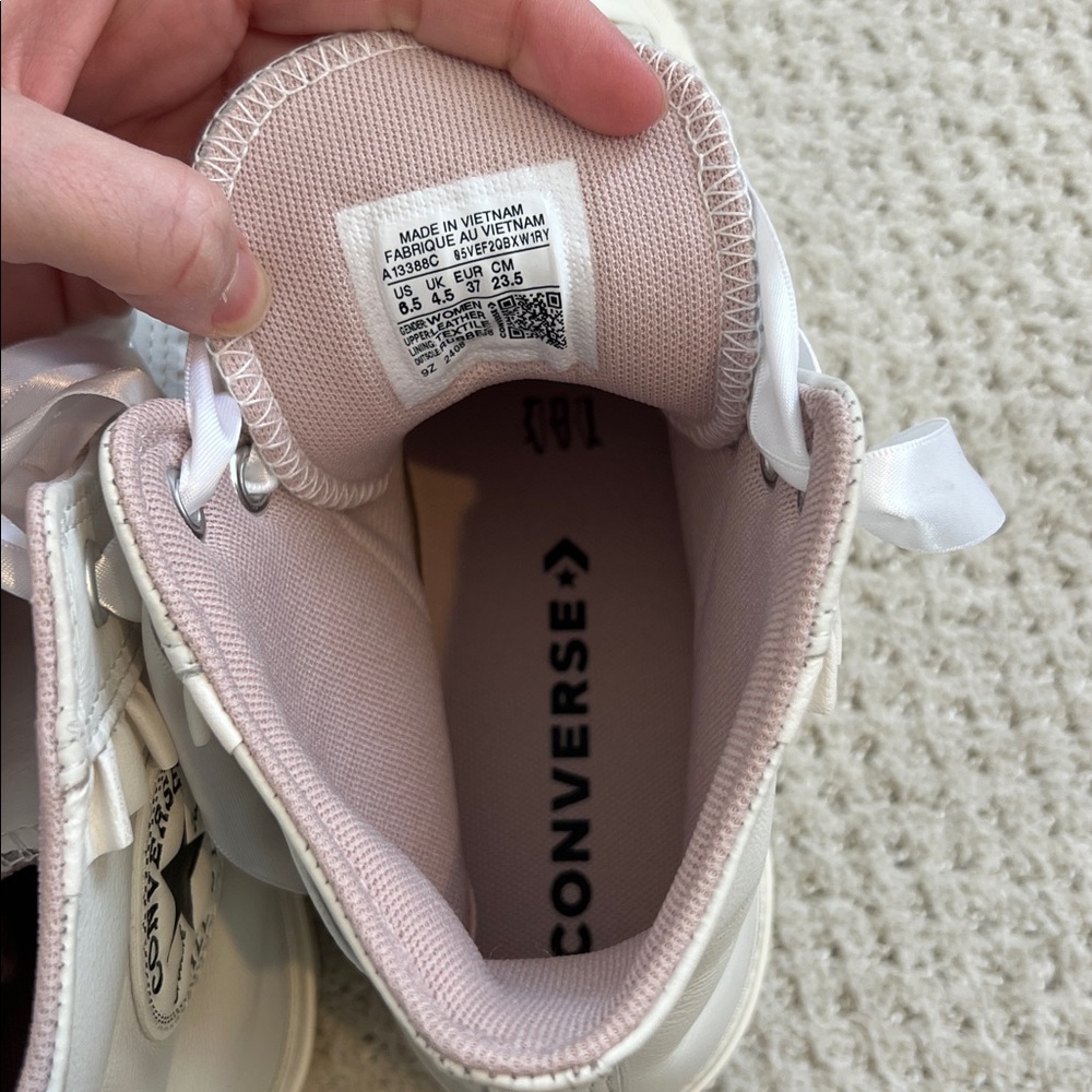 Converse Chuck Taylor Lift Hi Leather Sneakers with Ruffle Detail - Picture 8 of 9